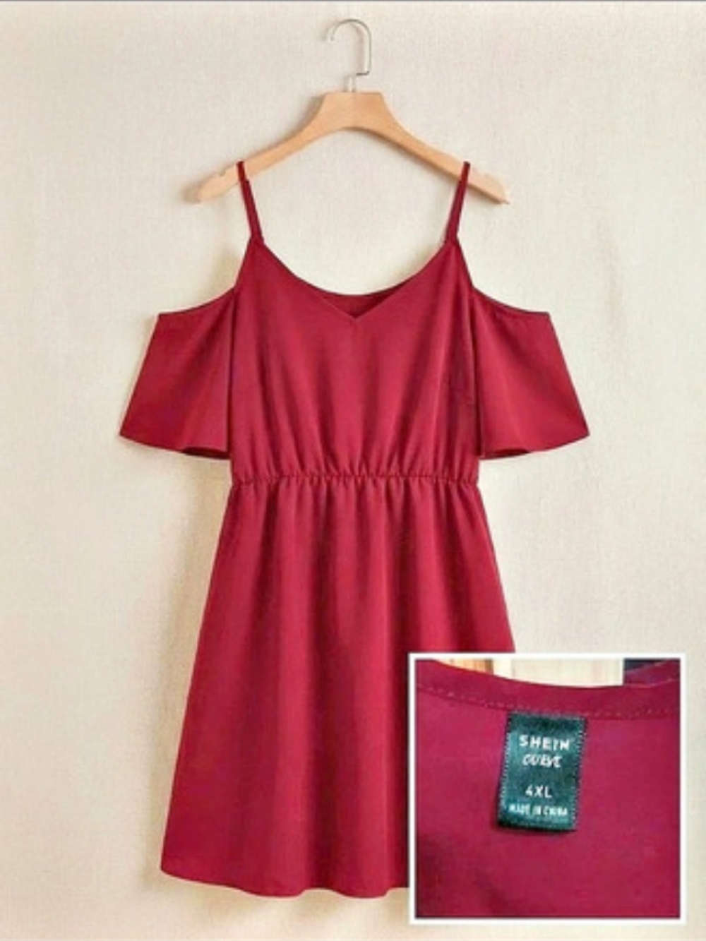 Shein Curve Cold Shoulder Dress in Maroon Size 4XL Like New